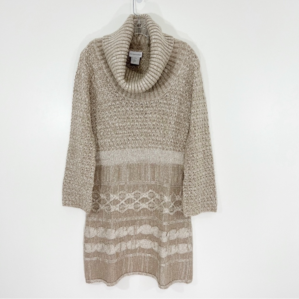 Soft Surroundings Cowl Neck Cable Knit Sweater Dress Size Small Tan